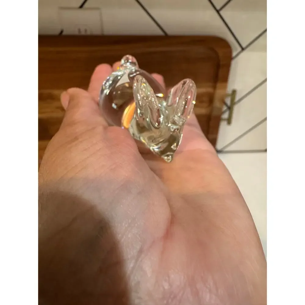 Vintage clear crystal glass hand blown mouse figurine paperweight ring holder